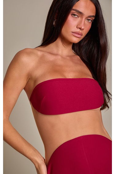 Burgundy Woven Sheer Panel Bandeau Mini Dress product thumbnail 4