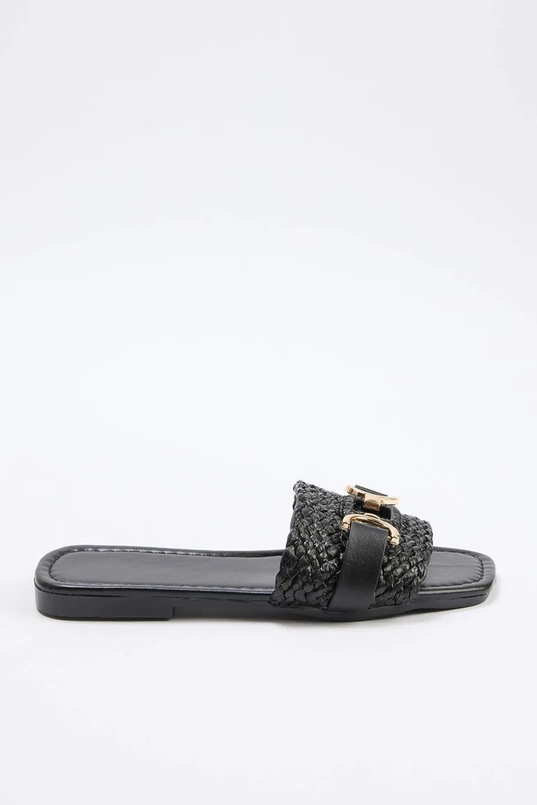 Black Straw Women's Slippers - 2