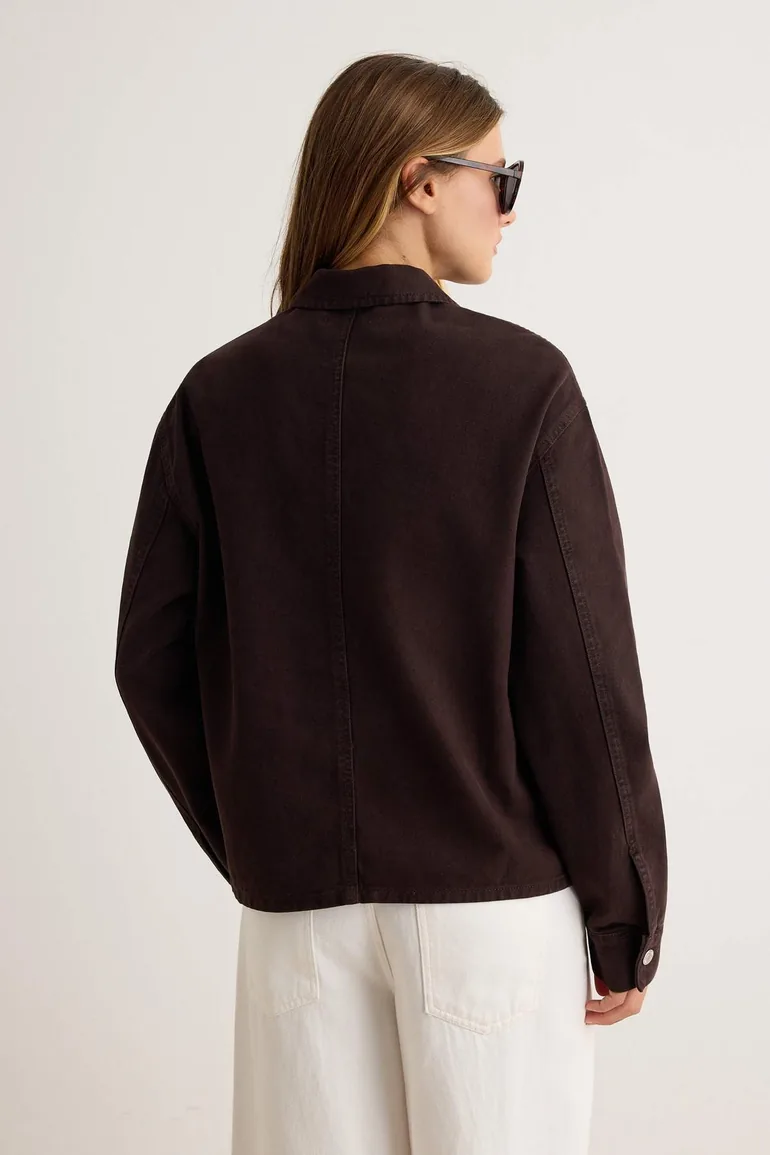 Brown Chinese Button Regular Denim Shirt - 3