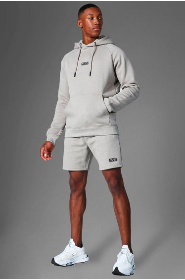 Man Active Gym Training Hoodie & Short Set - taupe