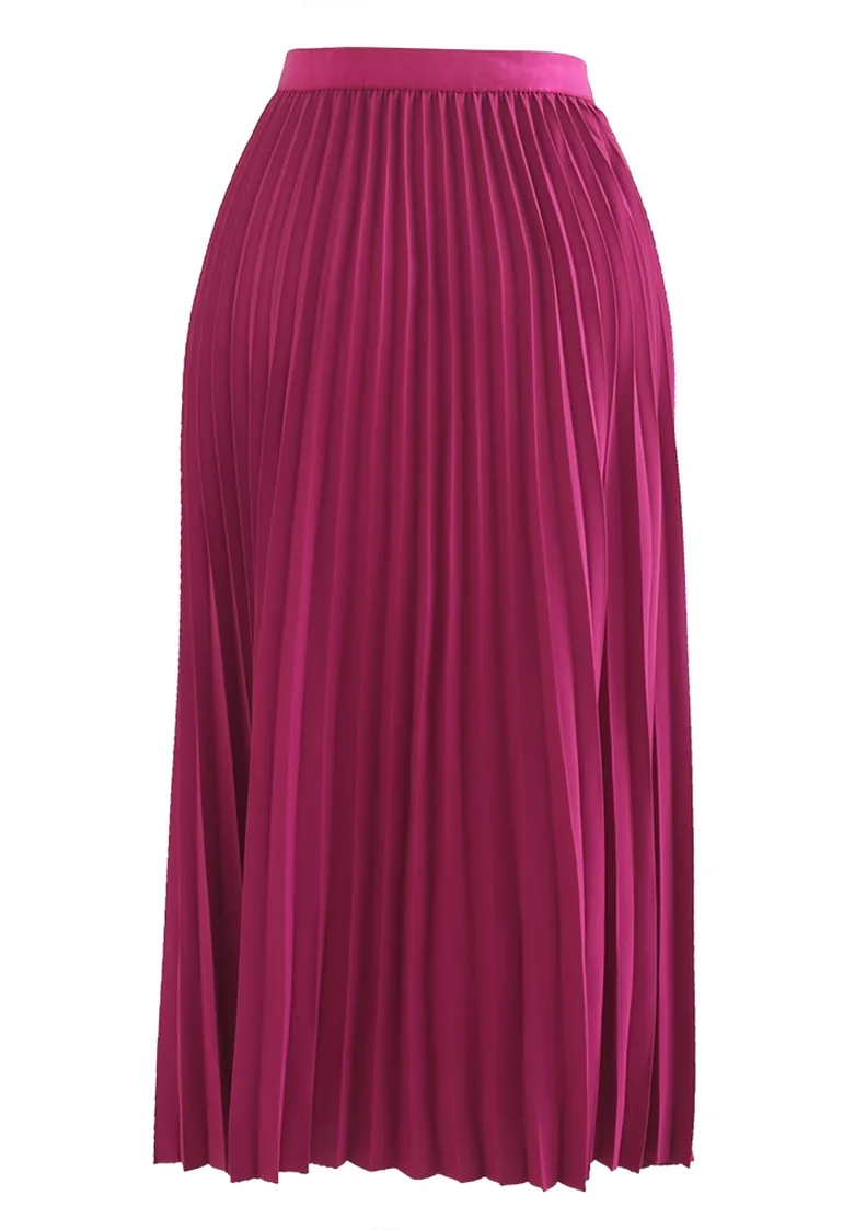 Simplicity Pleated Midi Skirt in Magenta - 3