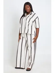 Plus Linen Stripe Wide Leg Trouser - stripe