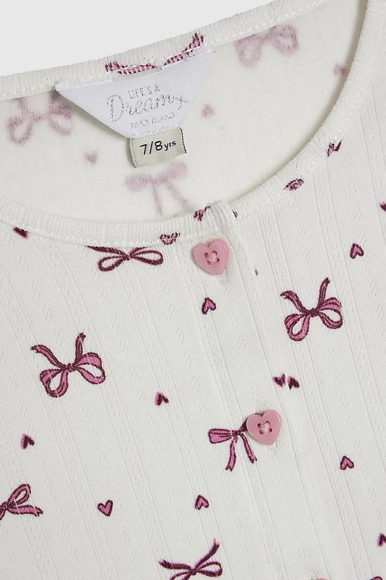 Girls White Bow Pointelle Cardigan Pyjamas - 2