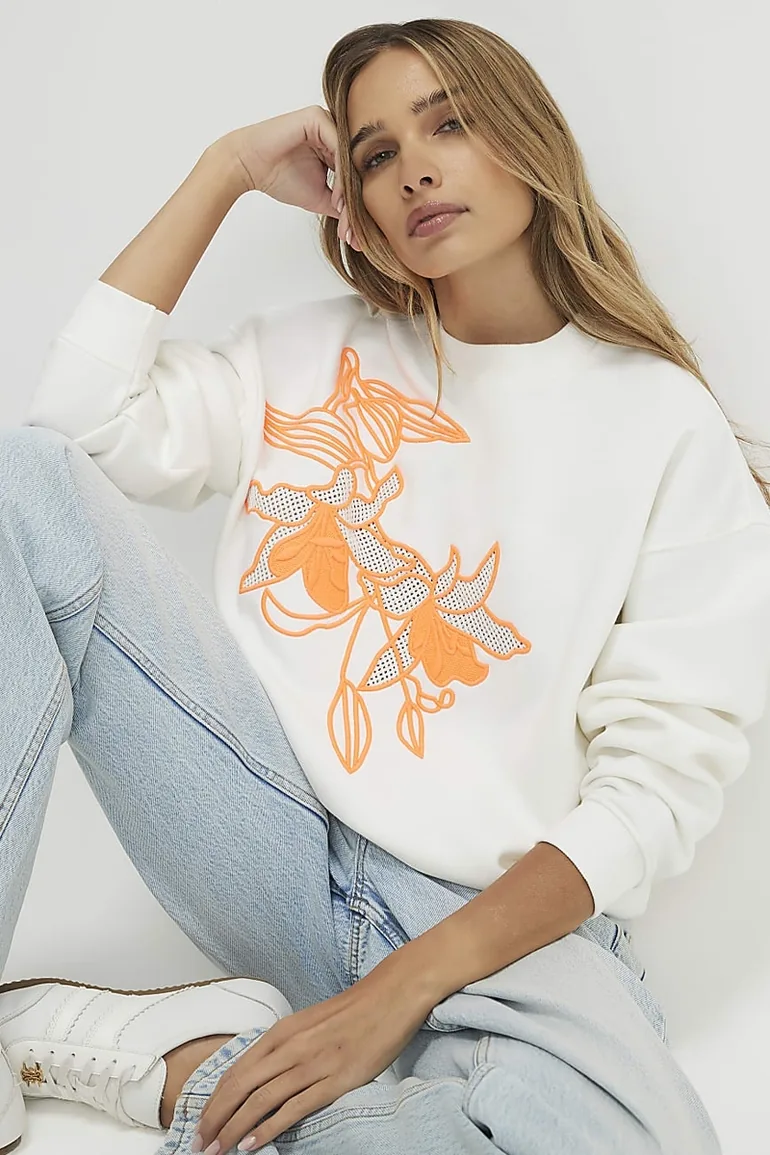 Cream Floral Sweatshirt - 3
