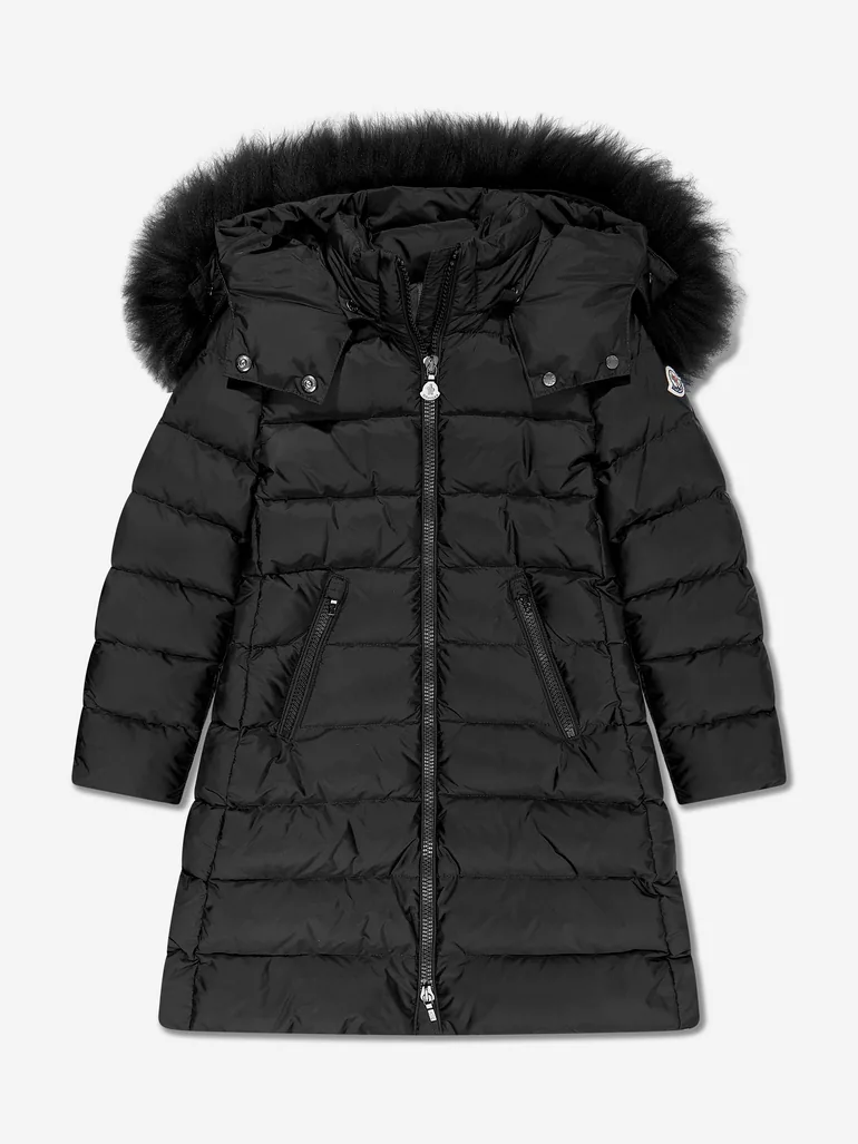 Moncler Enfant Girls Down Padded Abelle Long Coat in Black - 1