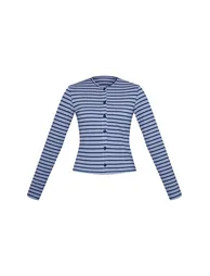 Navy Soft Fleece Pinstripe Button Up Top - 4