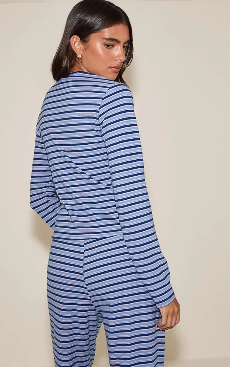 Navy Soft Fleece Pinstripe Button Up Top - 2