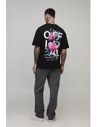 Tall Oversized Rose Print Official T-Shirt - black - 2