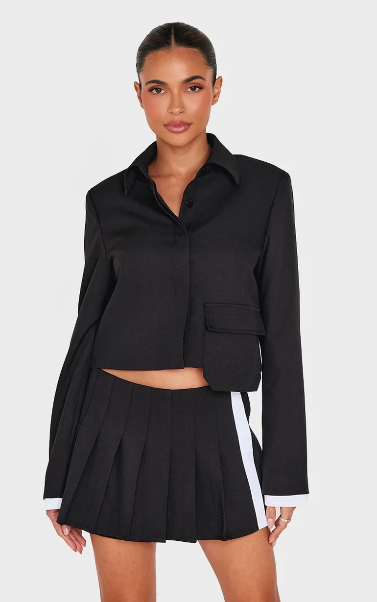 Black Tailored Pleated Mini Skort - 3