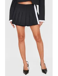 Black Tailored Pleated Mini Skort - 1