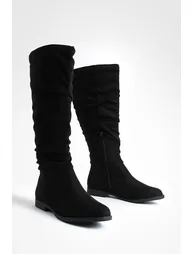 Slouchy Knee High Flat Boots - black