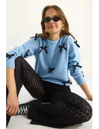 LUCCI Bow Detailed Crew Neck Sweater - 4