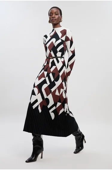 Geo Jacquard Knit Maxi Dress