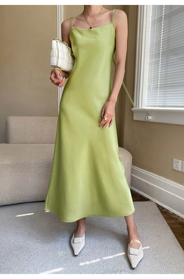 Double Straps Satin Cami Dress in Lime product thumbnail 2