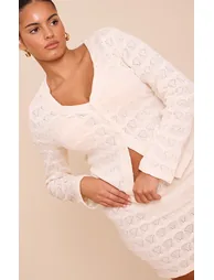 Plus Almond Textured Button Up Flared Sleeve Cardigan - 1
