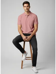 Men Pink Cotton Polo with Pocket - 1