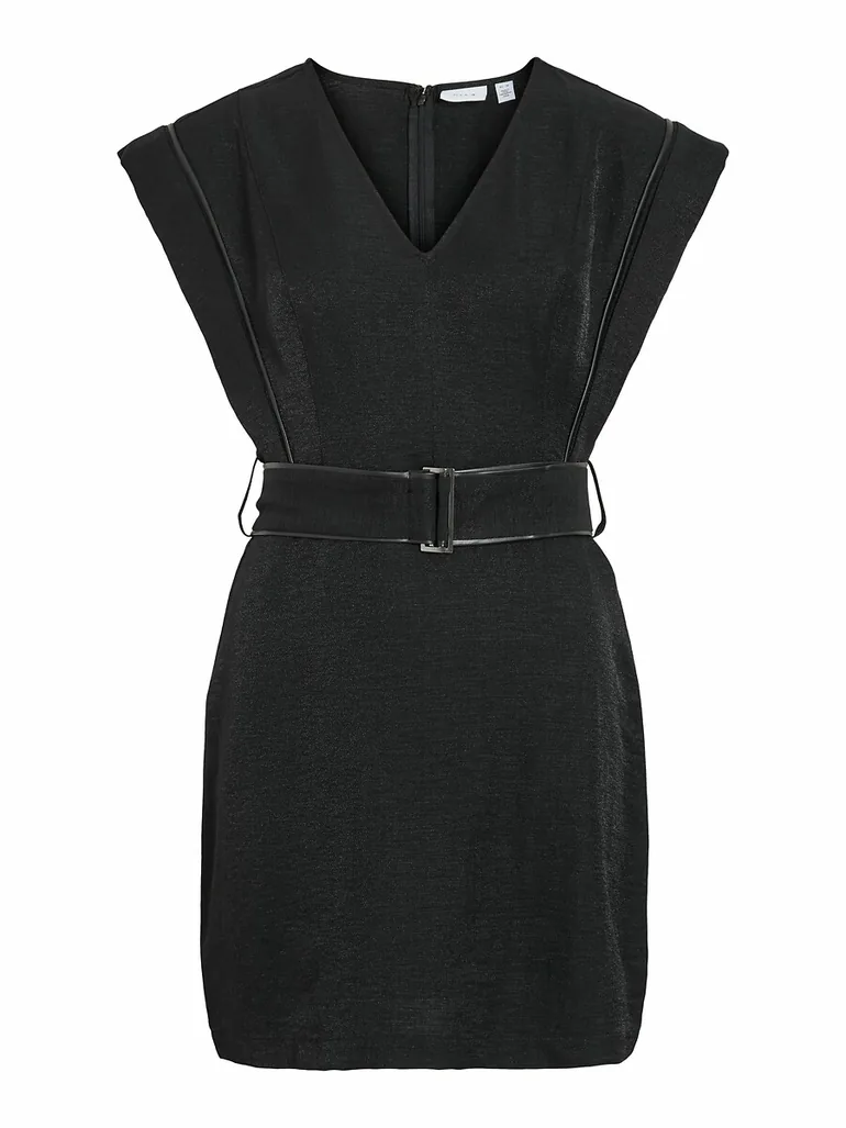 Belted Mini Dress with Short Sleeve - 1