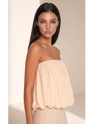 Natural Ruched Longline Bandeau Top - 5