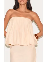 Natural Ruched Longline Bandeau Top - 3