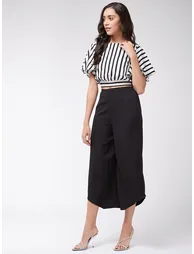 Black Striped Crop Top and Wide Leg Pants Co-ords - 5