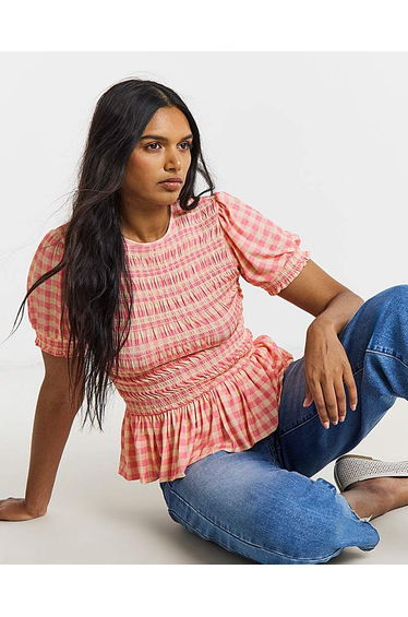 Shirred Mesh Short Sleeve Top
