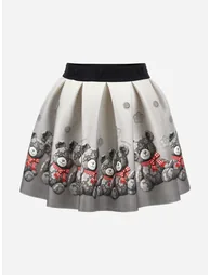 Monnalisa Girls Neoprene Teddy Bear Skirt in Grey - 1