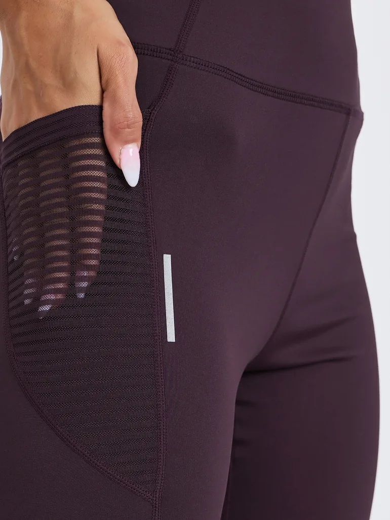 Women Textured Pocket Reflective Stripe 7/8 Leggings - 2