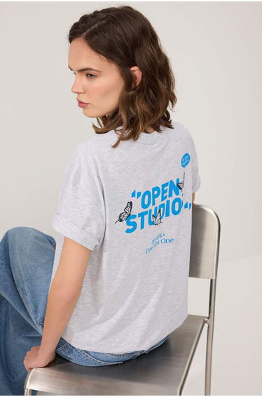 Kar Melanj Printed Oversized Crew Neck Short Long Tok 100% Cotton Knitted T-Shirt product thumbnail 2