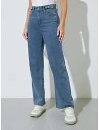 Blue High-Rise Straight Leg Jeans - 1