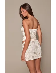Cream Beaded Mesh Mini Skirt Co-ord - 3