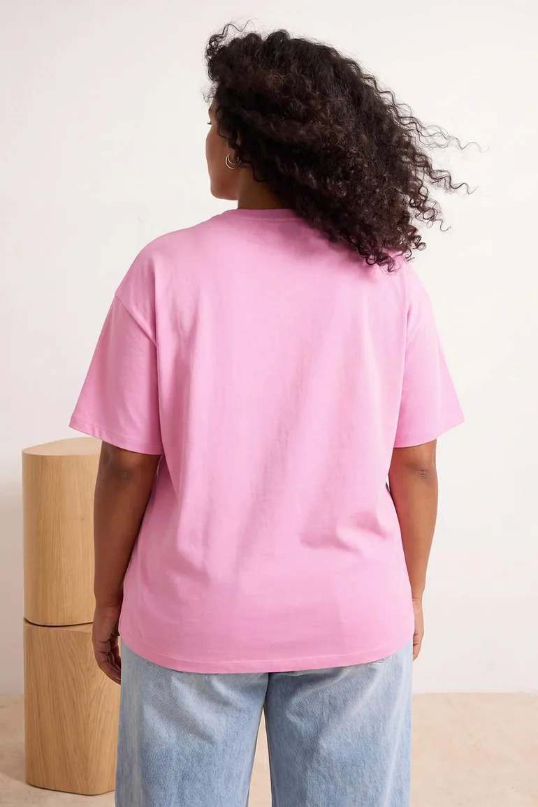 Pink Cat Printed Oversize Fit Plus Size T-Shirt - 5