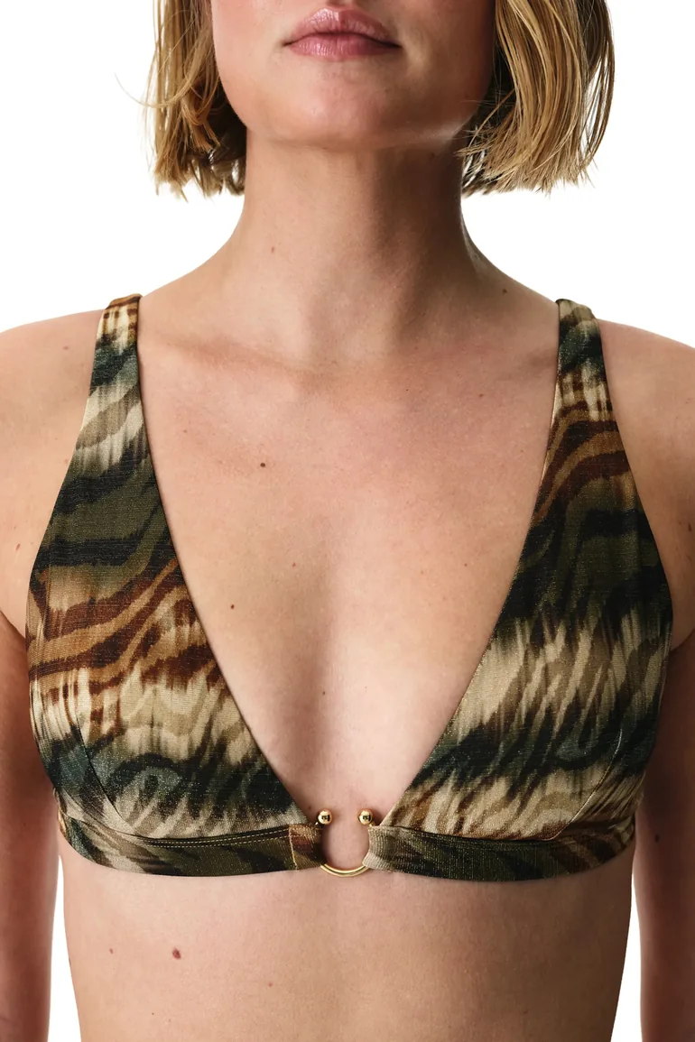 PENTI Cesira Deep V Neck Zebra Pattern Metallic Bikini Top - 3