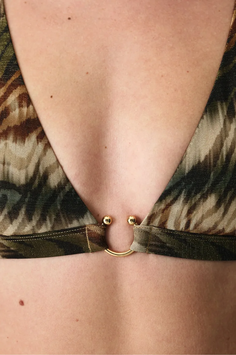 PENTI Cesira Deep V Neck Zebra Pattern Metallic Bikini Top - 4