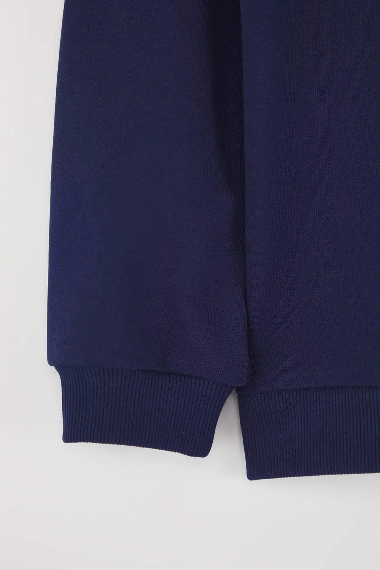 Navy Blue*001 Boy's Cotton Plain Stand Collar Regular Knitted Sweatshirt - 1