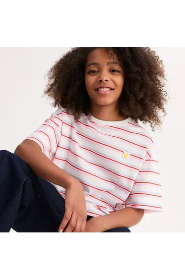 Striped Crew Neck T-Shirt with Short Sleeves