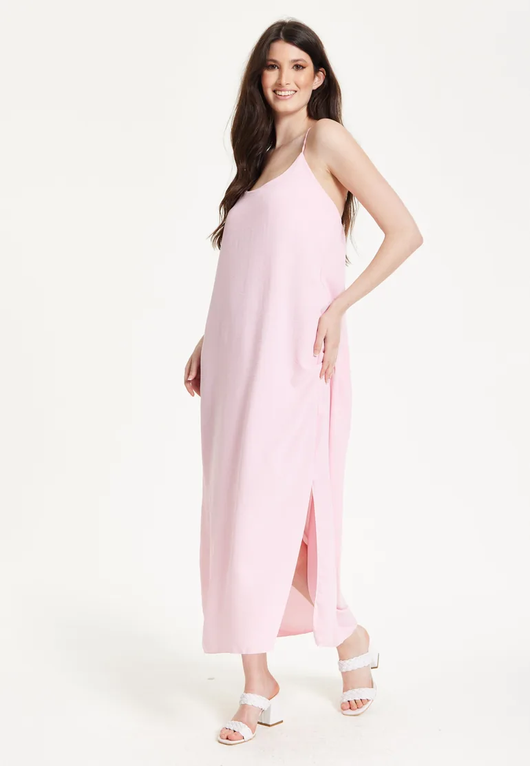 Pink Cross-Back Maxi Dress - 3