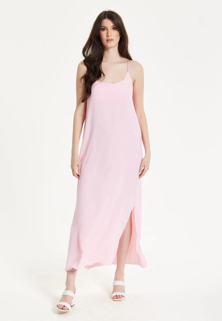 Pink Cross-Back Maxi Dress