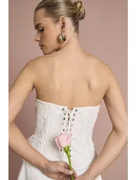 Lace Corset Drape Mini Dress - ivory - 3