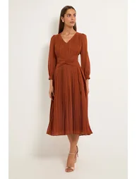 Pleated Twist Midi Dress