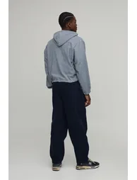 Oversized Boxy Flannel Gingham Check Utility Hoodie - navy - 1