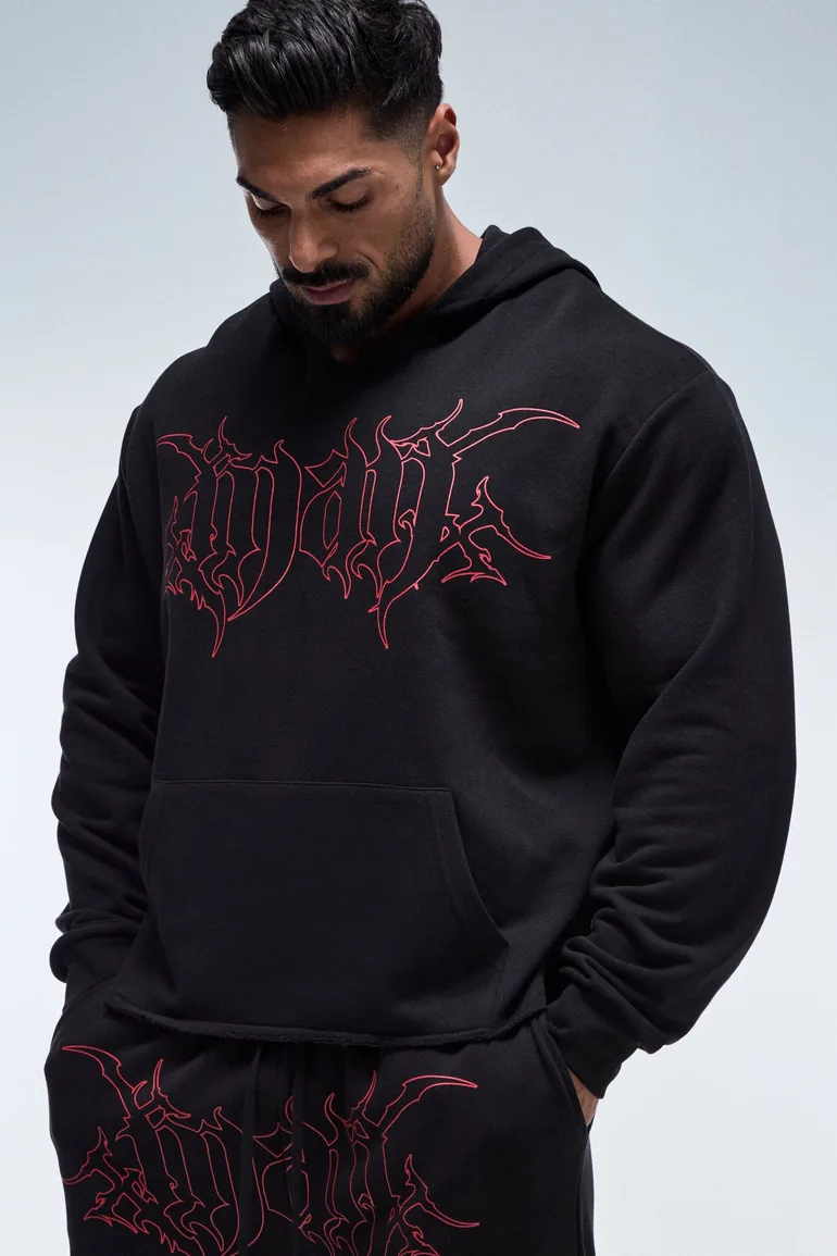 Man Active Boxy V-Neck Hoodie - black