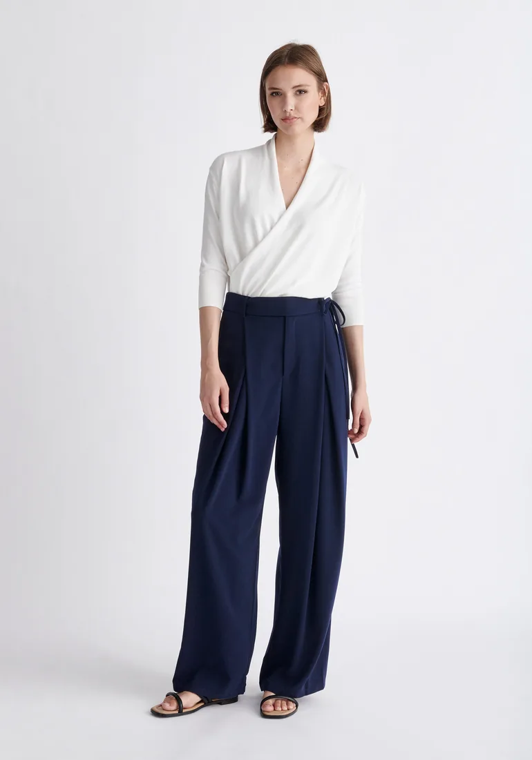 Cropped Sleeve Knitted Wrap Top - 1