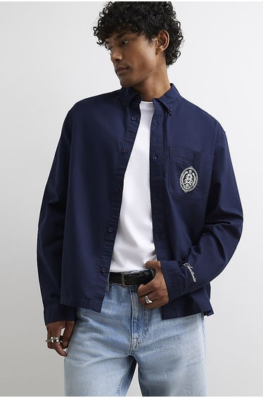 Navy Cotton Embroidered Sanctuaire Shirt product thumbnail 4