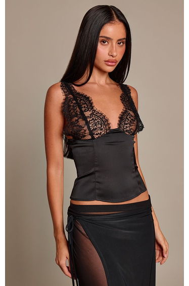 Black Satin Lace Bust Detail Cami product thumbnail 2