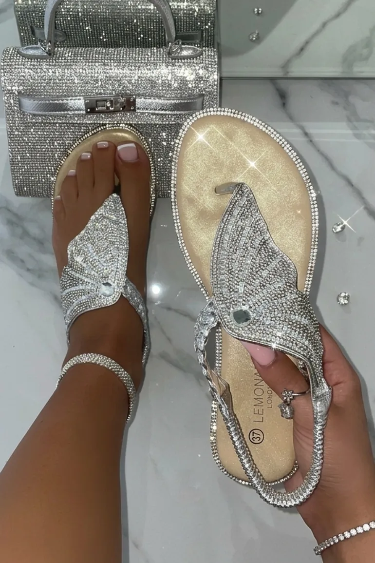 Lemonade Crystal Couture Butterfly Sandals Silver - 4