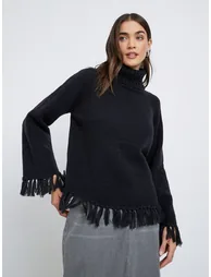 Black Fringe Hem Sweater - 2