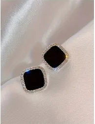 Square Rhinestone Resin Earrings - 3
