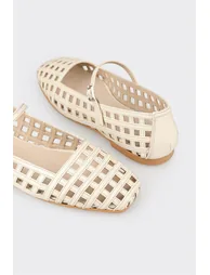 Beige Leather Women's Casual Shoes - 4