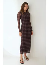Plaid Bodycon Midi Dress - 1