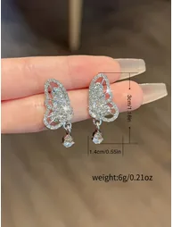 Rhinestone Butterfly Earrings - 1